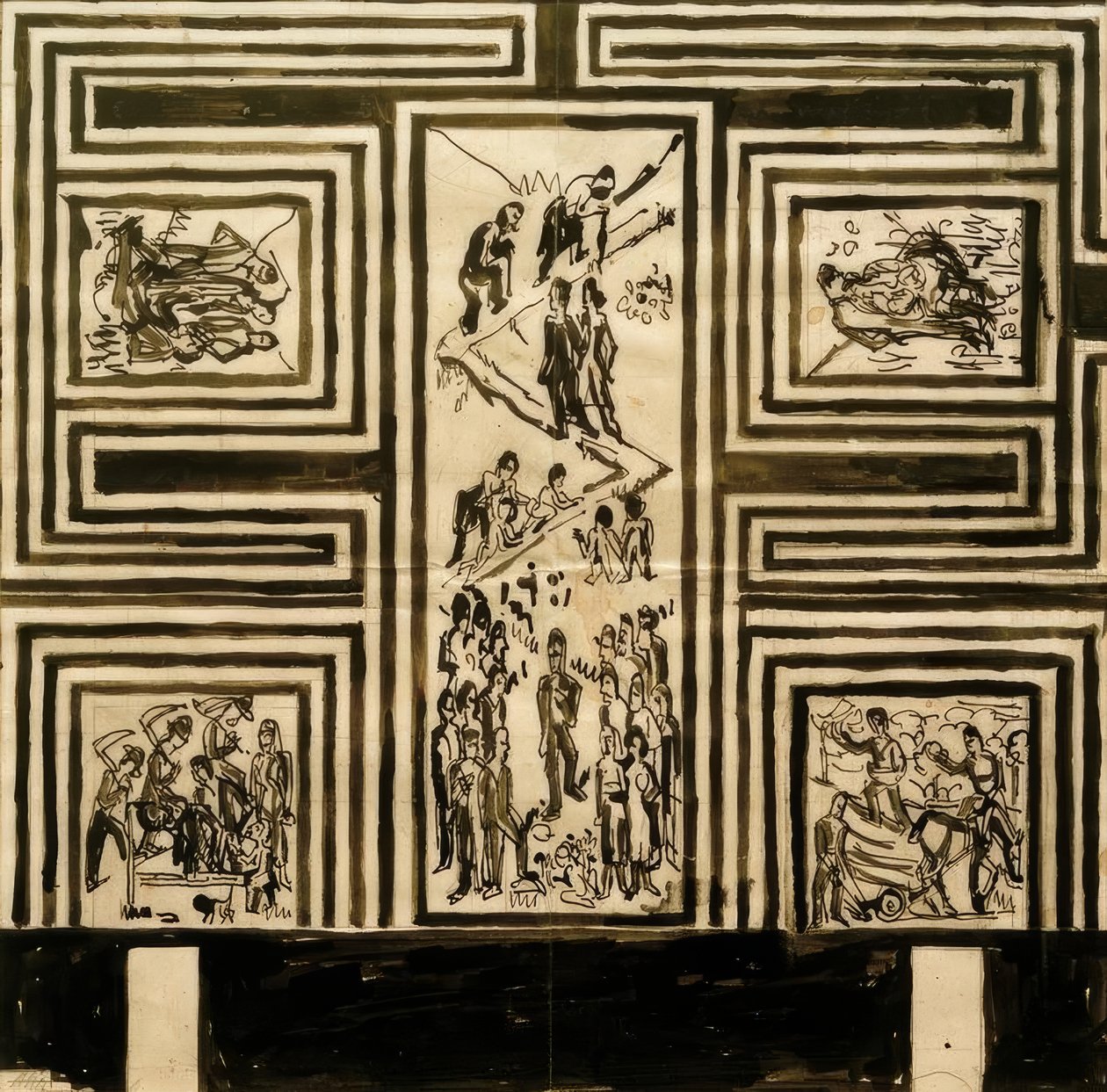 Udkast til maling af den lange væg i festsalen af Ernst Ludwig Kirchner