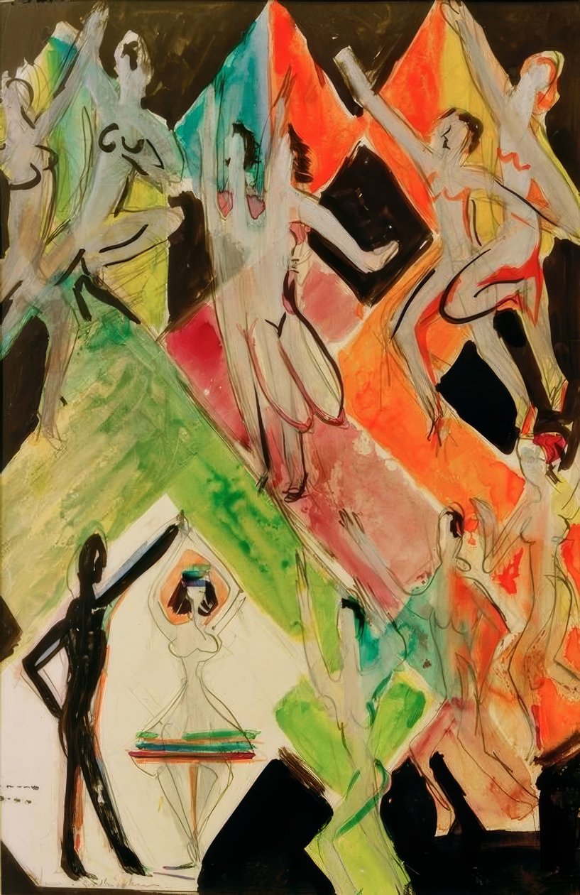 Udkast til vægmaleri dans af farver af Ernst Ludwig Kirchner