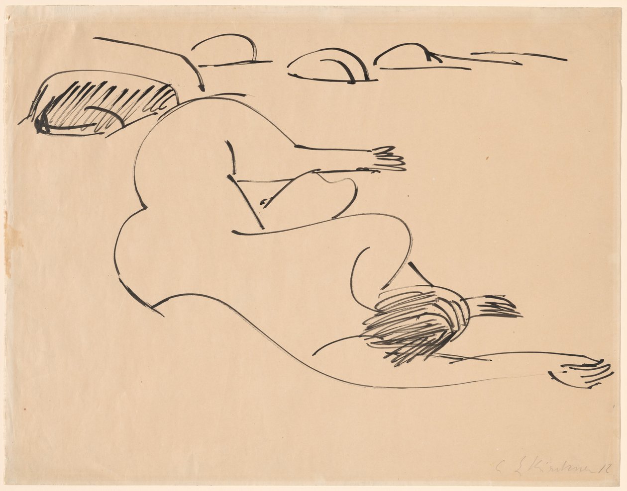 Erna ligger på stranden blandt sten af Ernst Ludwig Kirchner
