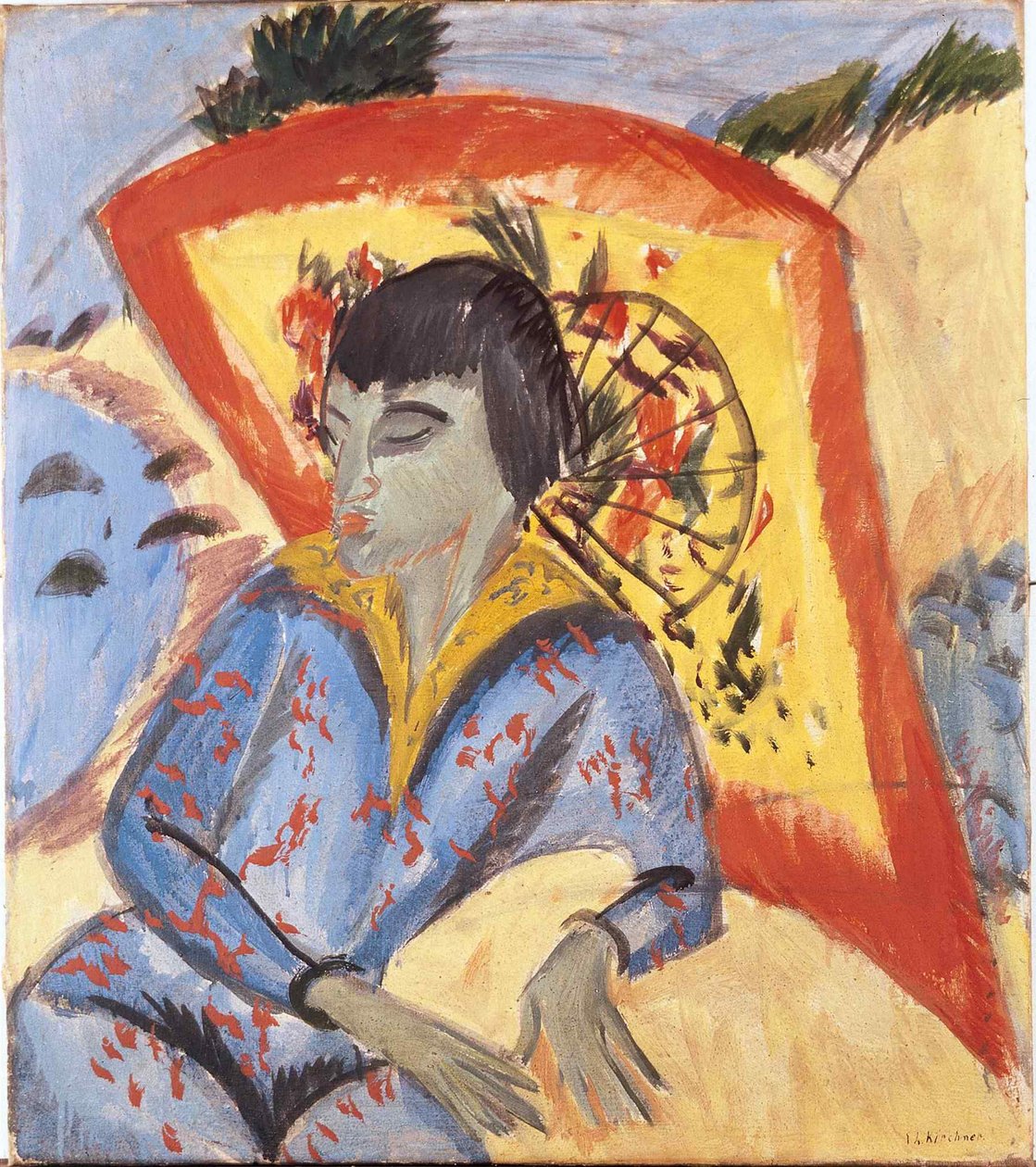 Erna med japansk paraply, 1913. af Ernst Ludwig Kirchner
