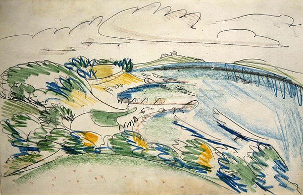 Femernkysten nær Wulfen (blyant og voksblyant på papir) af Ernst Ludwig Kirchner