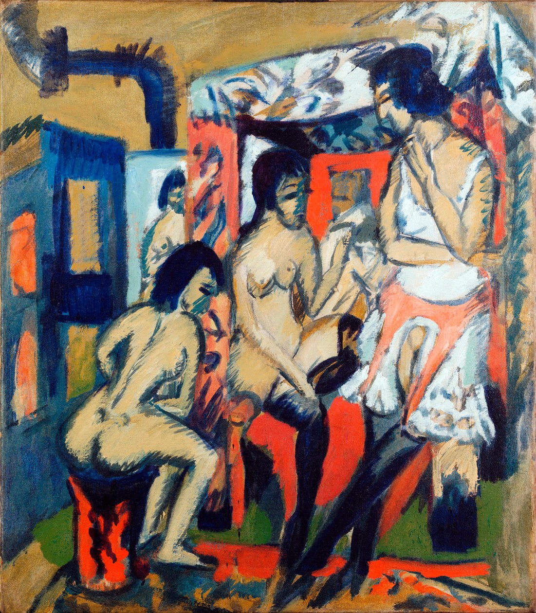 Nøgne kvinder i et atelier - Maleri af Ernst Ludwig Kirchner (1880-1938) af Ernst Ludwig Kirchner