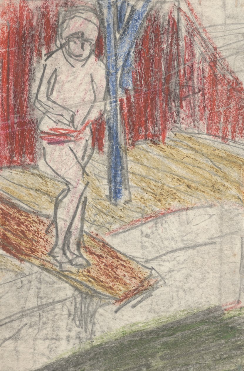 Figur på vippebræt (blyant og farveblyant på papir) af Ernst Ludwig Kirchner