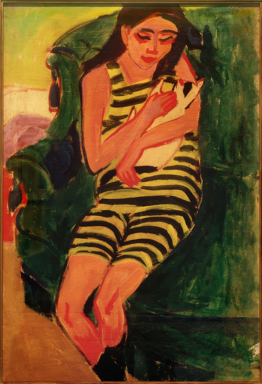 Fränzi med kat af Ernst Ludwig Kirchner