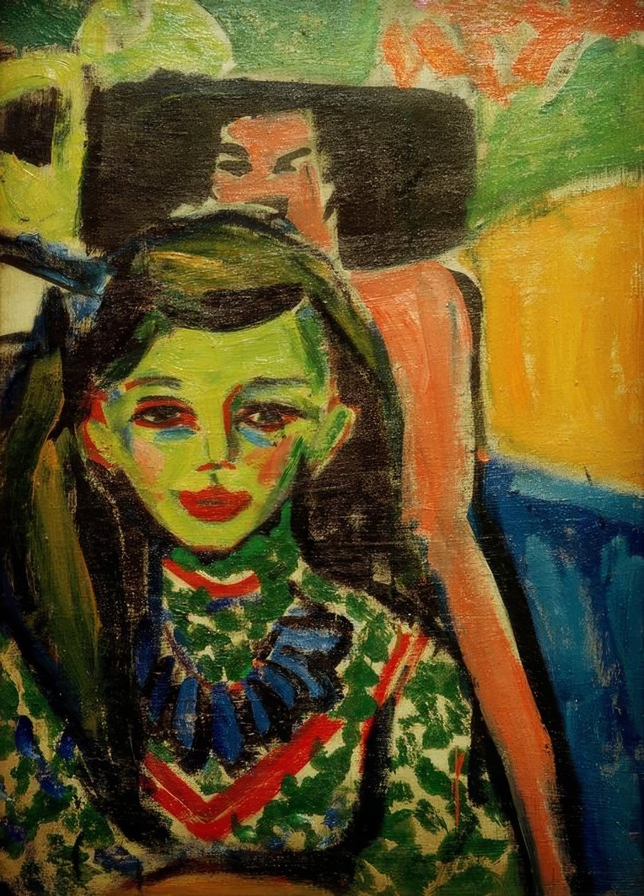 Fränzi foran en udskåret stol af Ernst Ludwig Kirchner