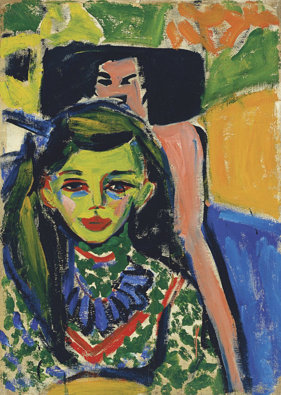 Fränzi foran en udskåret stol af Ernst Ludwig Kirchner