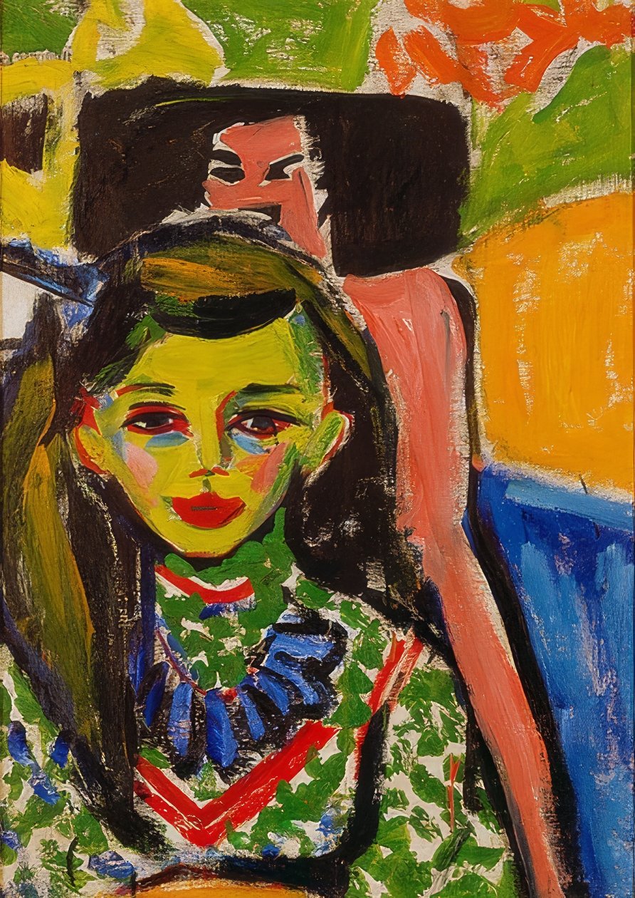 Fränzi foran en udskåret stol. 1910 af Ernst Ludwig Kirchner