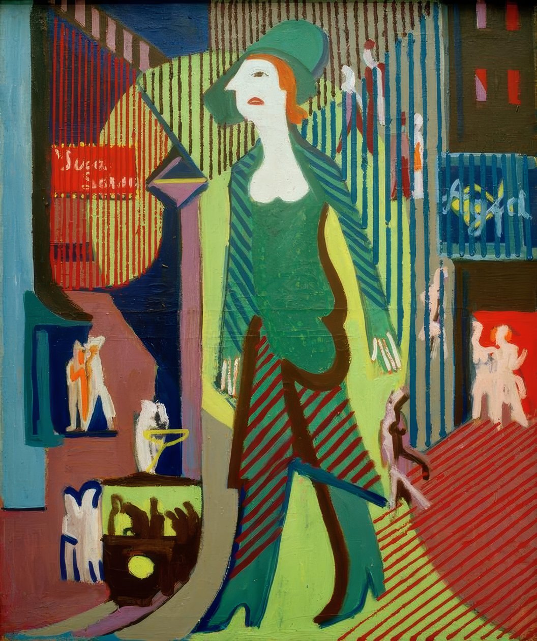 Kvinde går ned ad gaden om natten; Natkvinde af Ernst Ludwig Kirchner