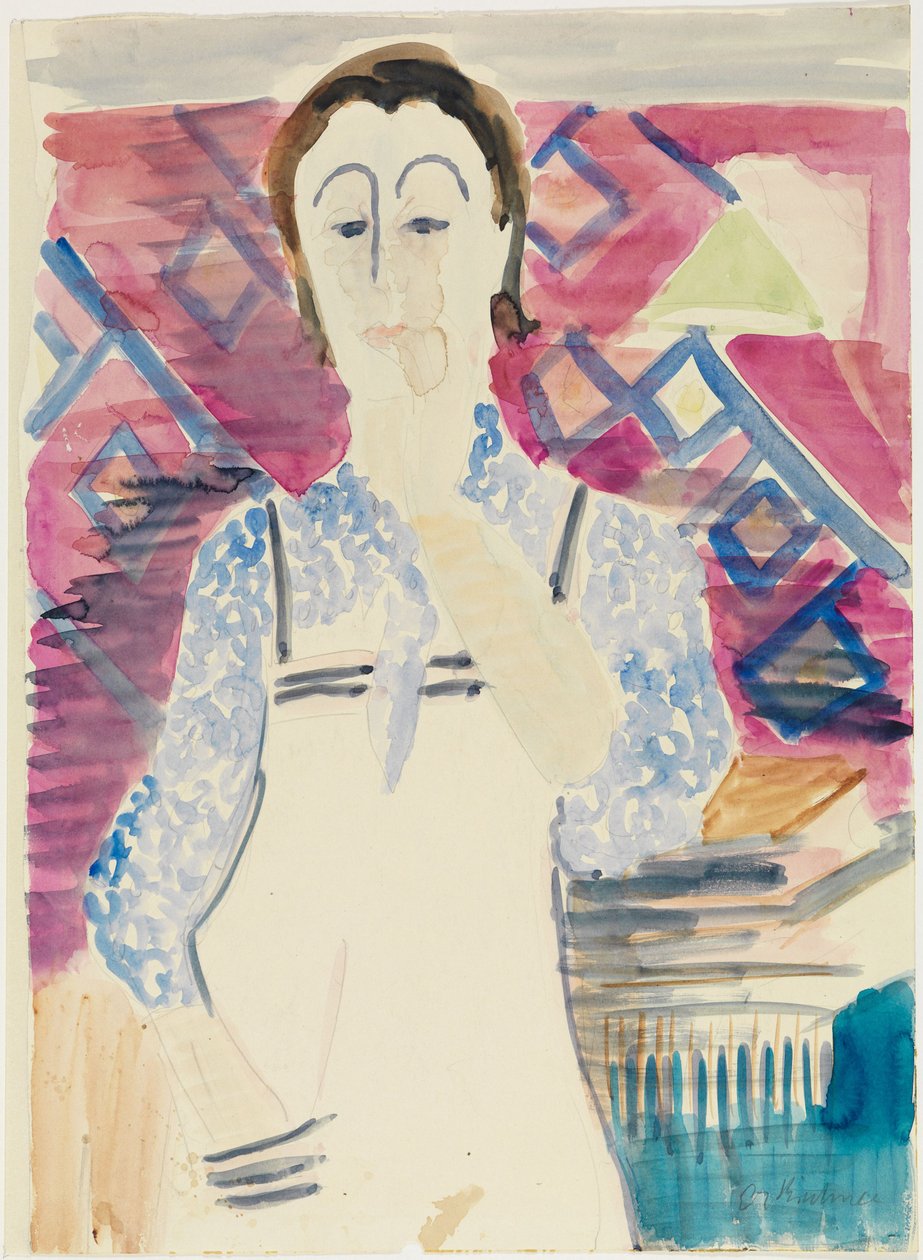 Kvinde med forklæde (Erna Kirchner) af Ernst Ludwig Kirchner