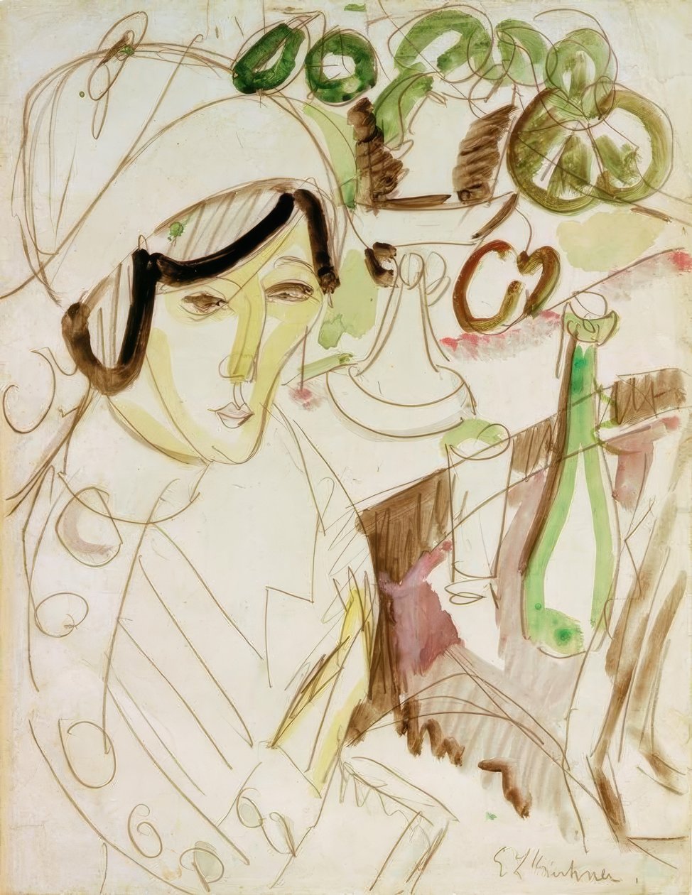 Kvinde med en rund hat (Erna) af Ernst Ludwig Kirchner