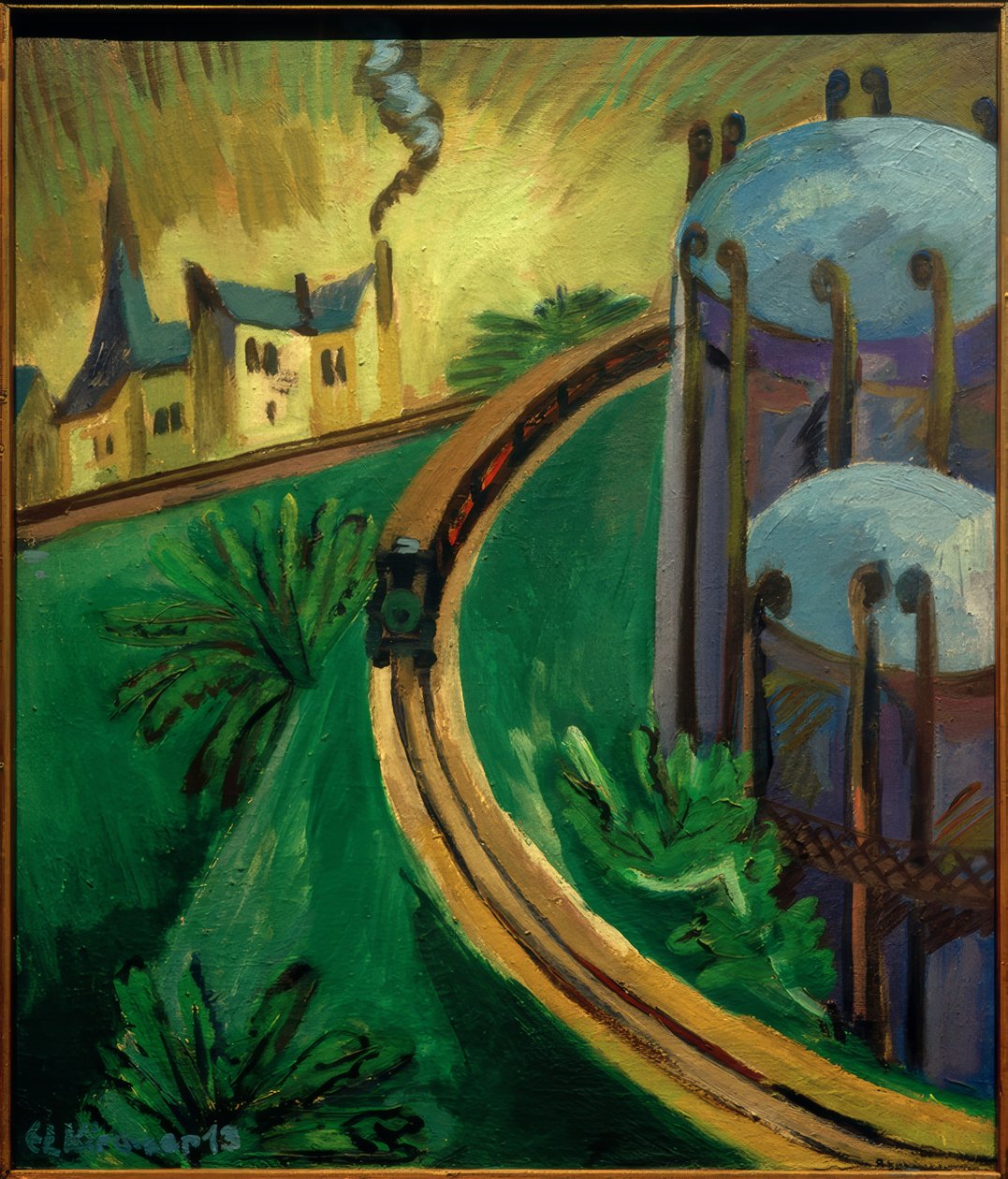Gasfyr og forstadstog af Ernst Ludwig Kirchner