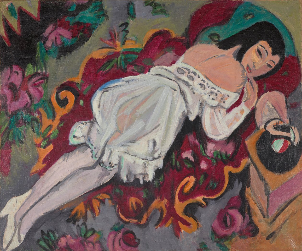 Pige i hvid chemise af Ernst Ludwig Kirchner