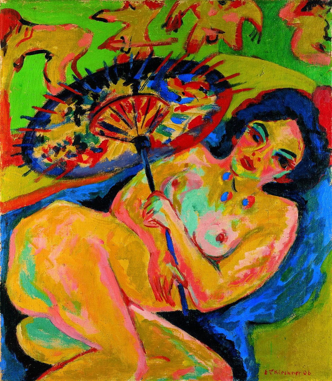 Pige under en japansk paraply, ca. 1909 af Ernst Ludwig Kirchner
