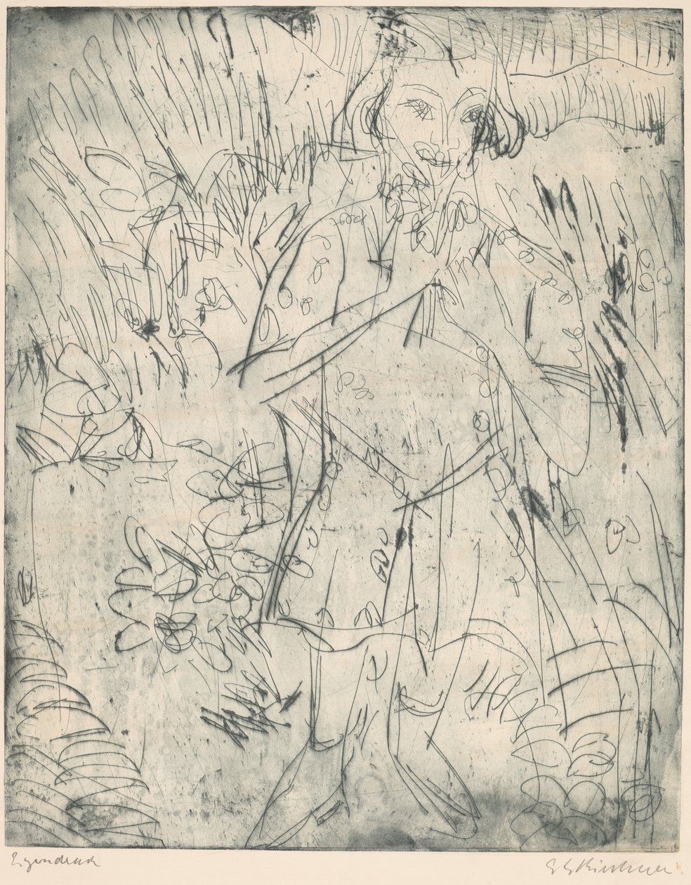 Pige med blomster af Ernst Ludwig Kirchner