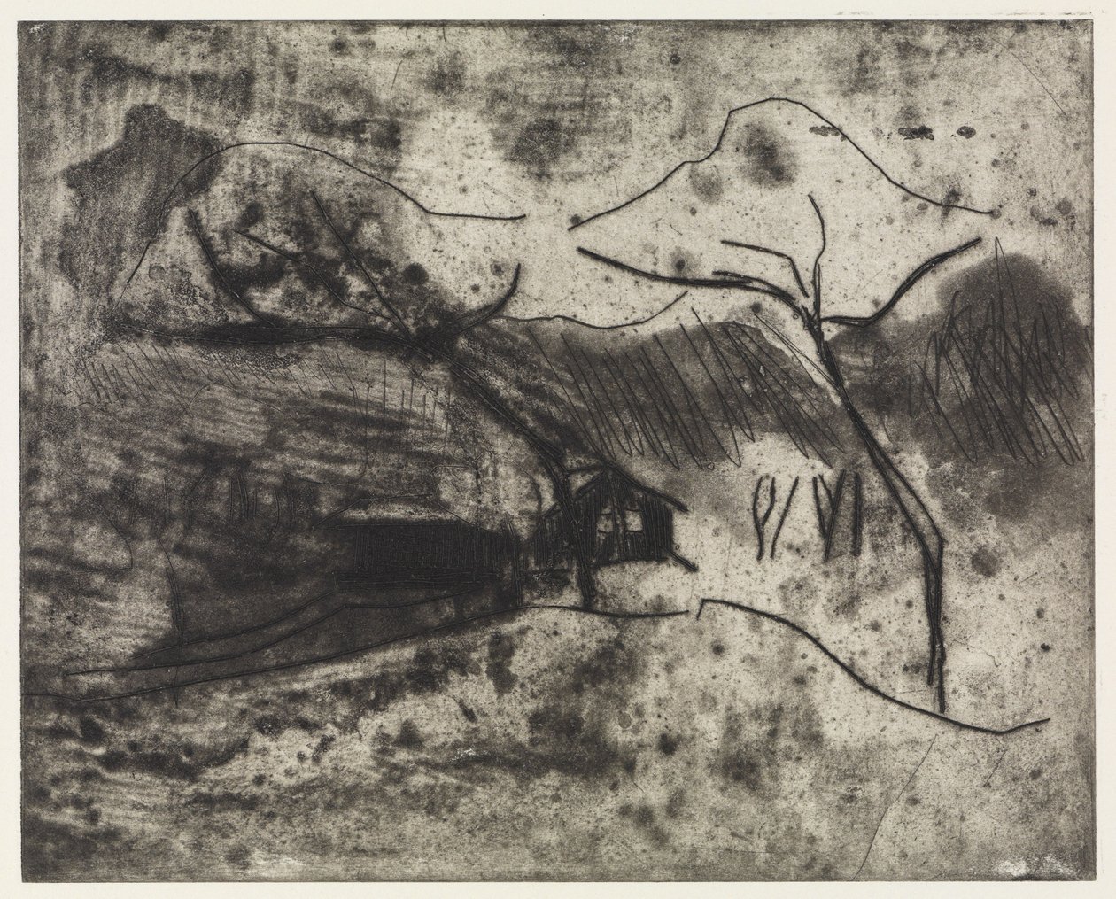 Hus under træer i sneen / Strand, vind, både af Ernst Ludwig Kirchner