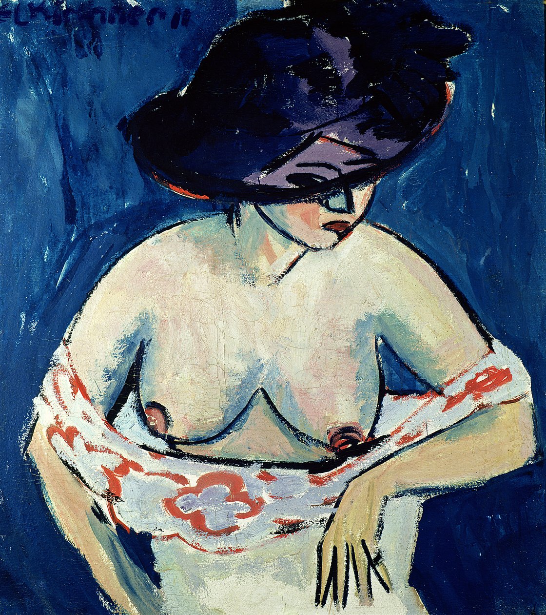 Halvnøgen kvinde med hat, 1911 af Ernst Ludwig Kirchner