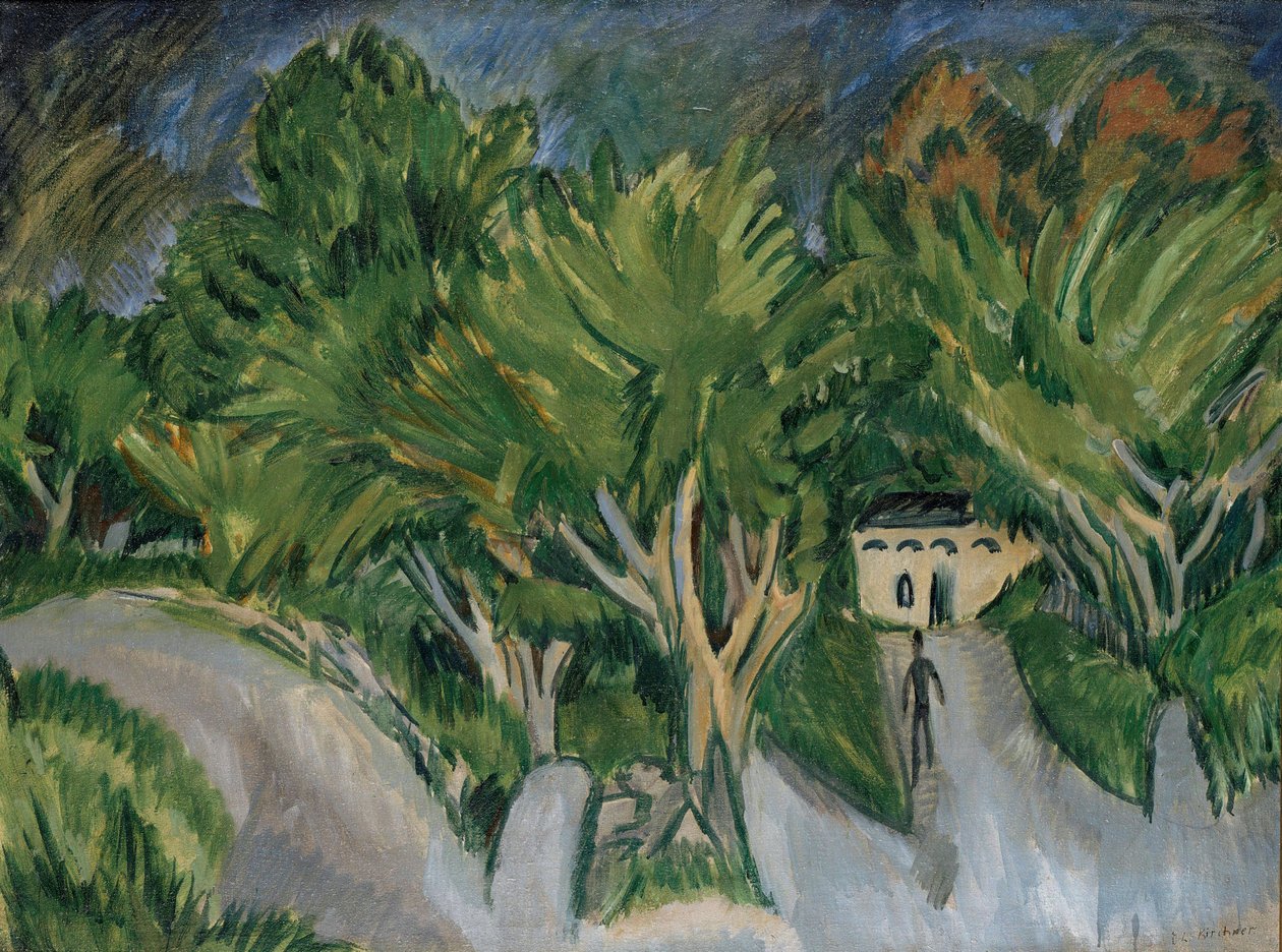 Hus under træer (Fehmarn) af Ernst Ludwig Kirchner