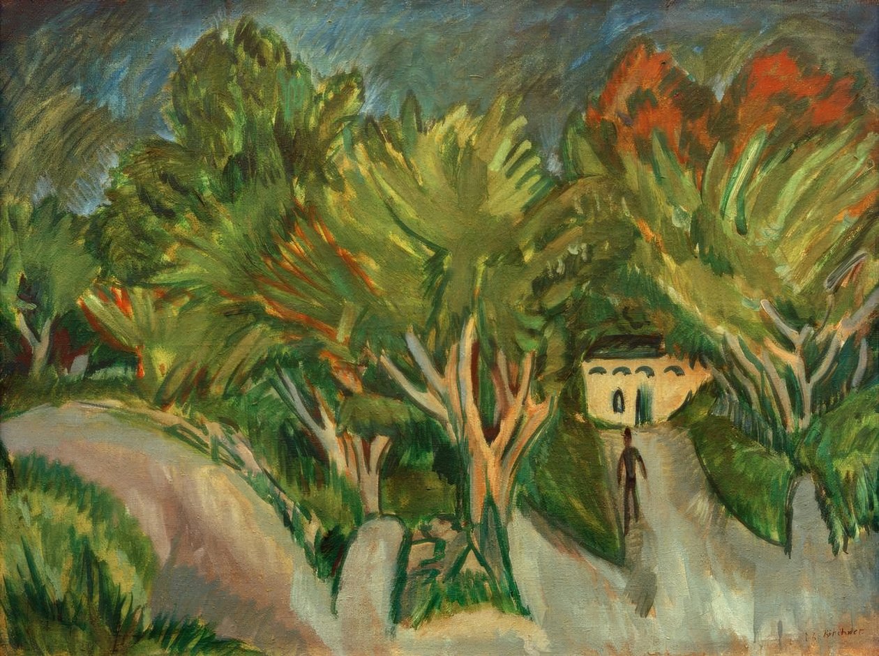 Hus under træer (Fehmarn) af Ernst Ludwig Kirchner