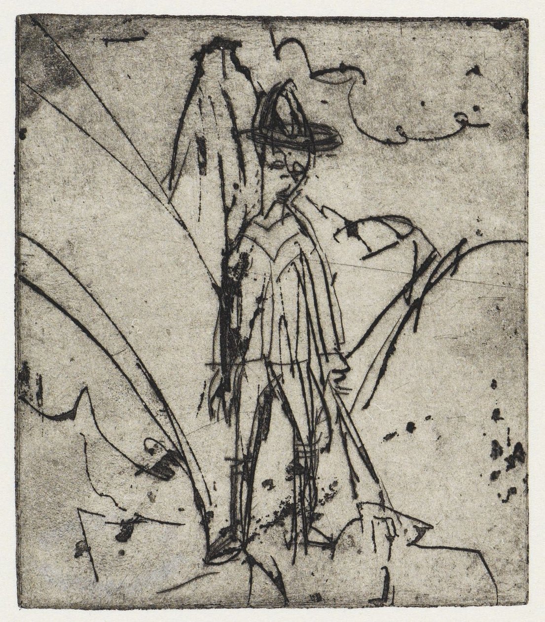 Hyrde foran bjerget/Hus med geder - Stafelalp af Ernst Ludwig Kirchner