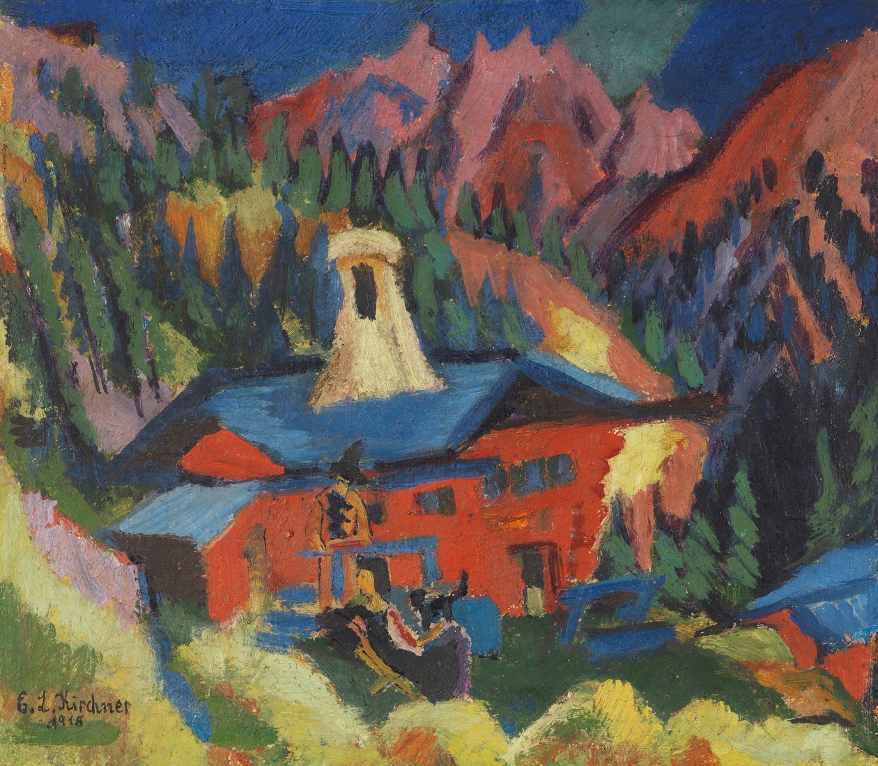 Hus på Stafelalp, 1918-1919. af Ernst Ludwig Kirchner