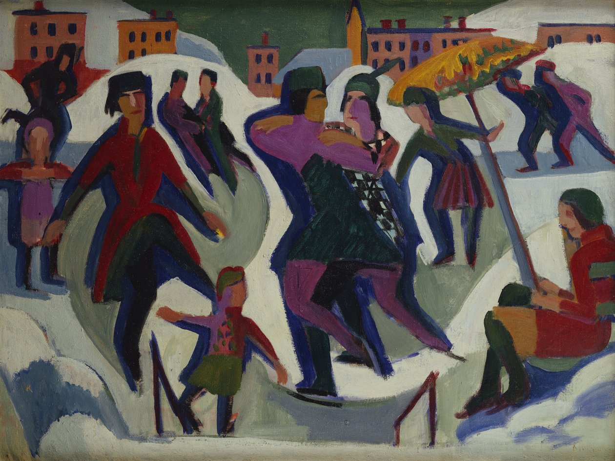 Skøjtebane med skatere, 1925 af Ernst Ludwig Kirchner