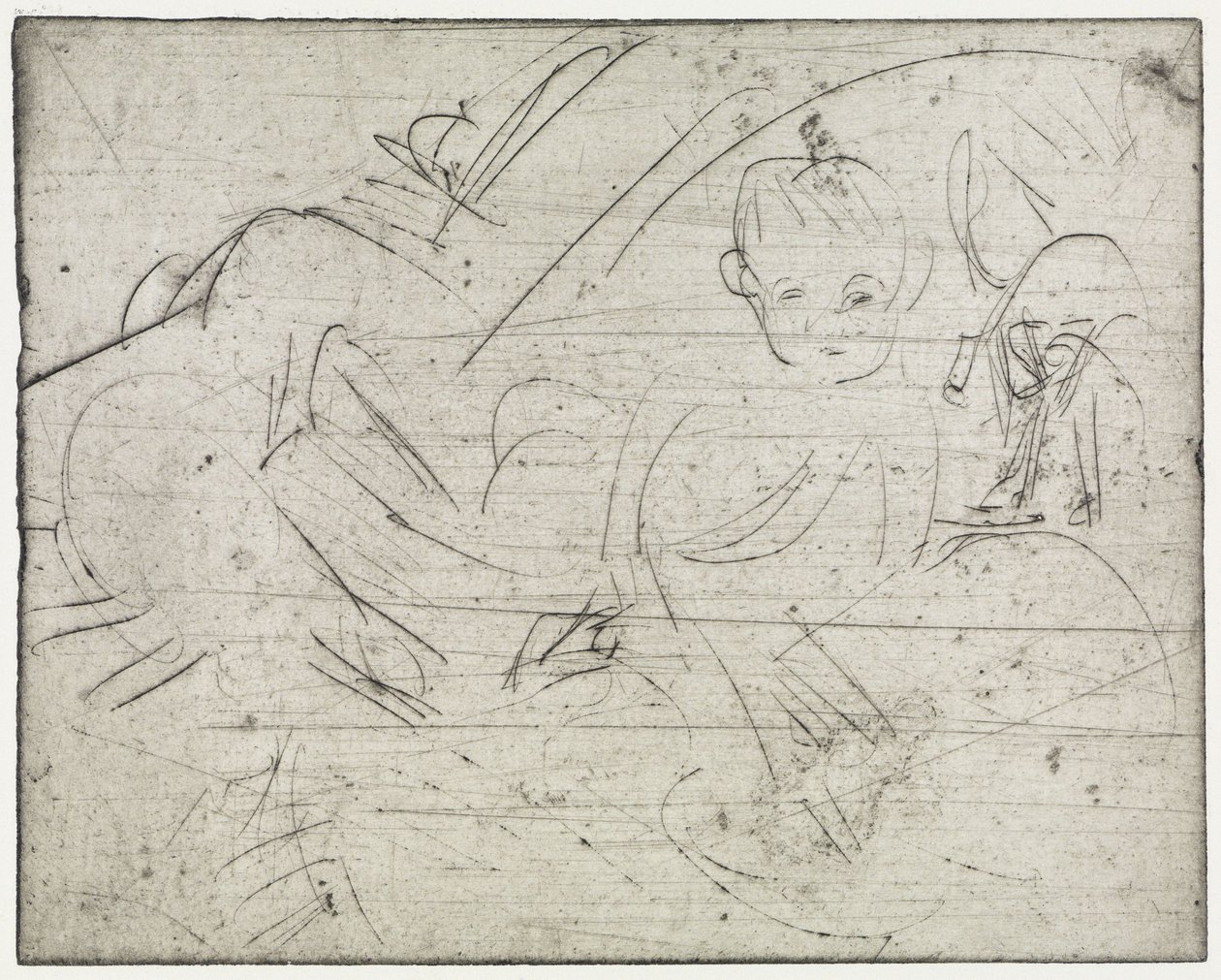 Børn med japansk parasol / Liggende dreng og kat af Ernst Ludwig Kirchner