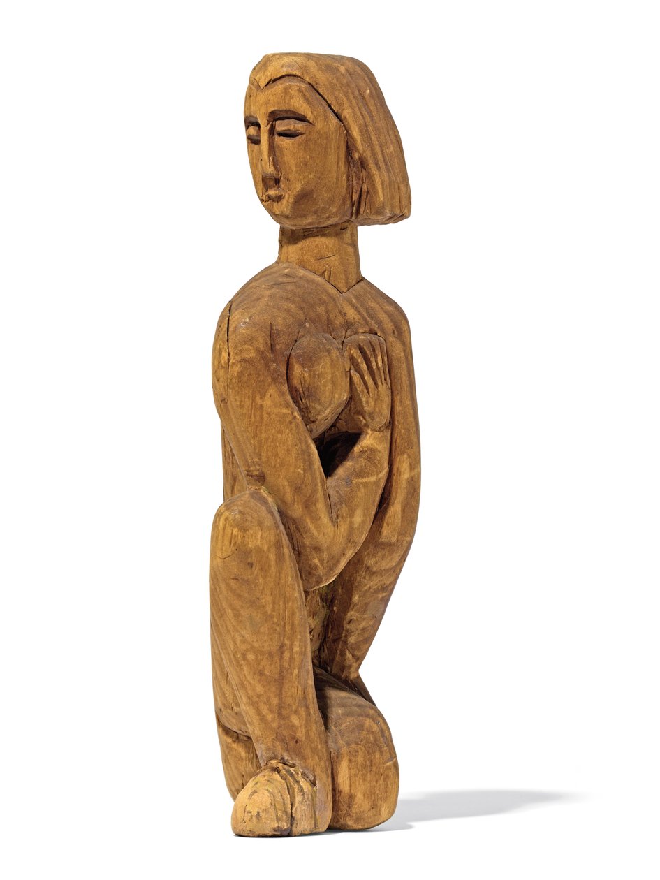 knælende, venstrevendt hoved, højre hånd på venstre bryst; Knælende, hoveddrejet til venstre, højre hånd på venstre bryst, 1912 af Ernst Ludwig Kirchner