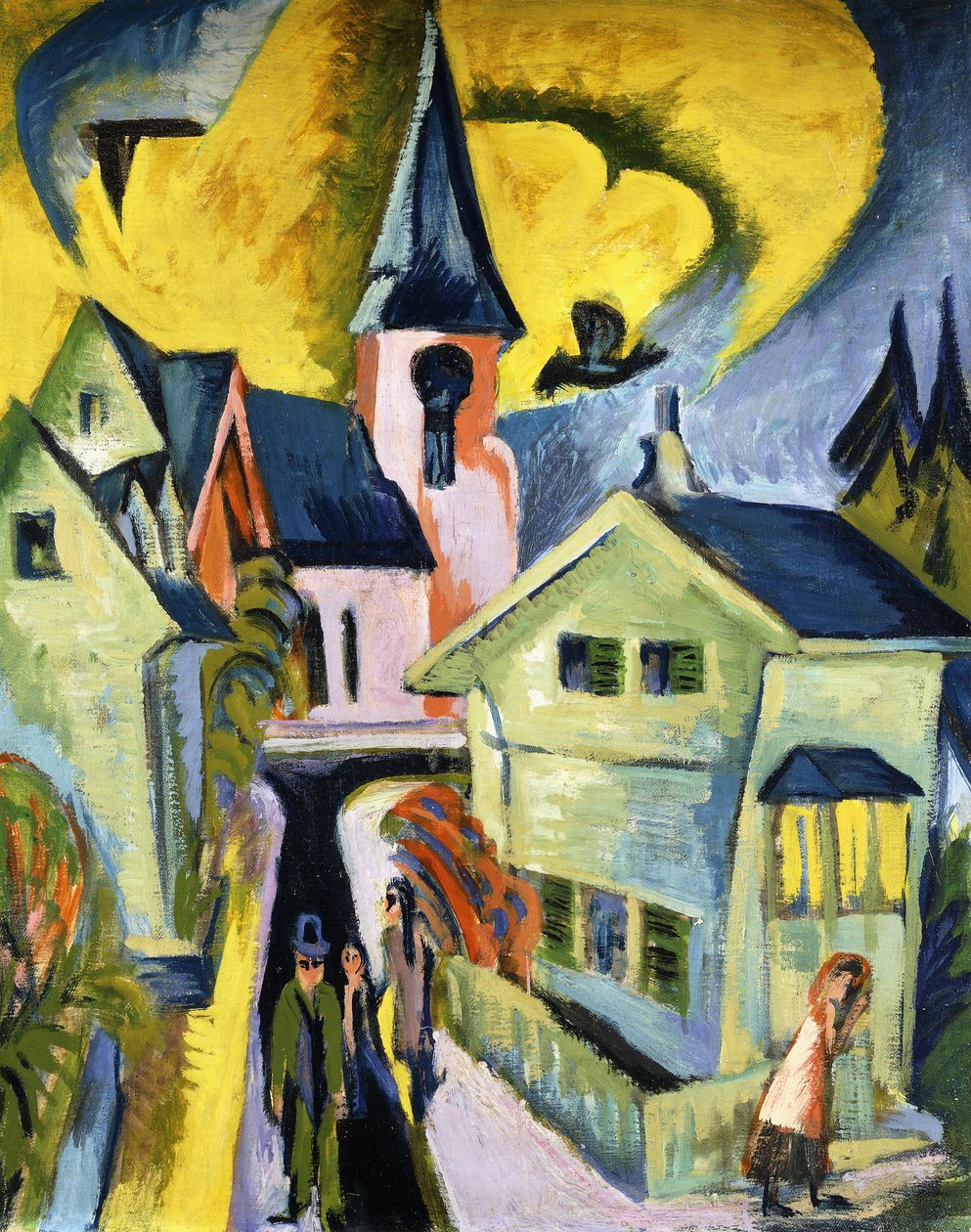 Koenigstein med rød kirke; Königstein med rød kirke af Ernst Ludwig Kirchner
