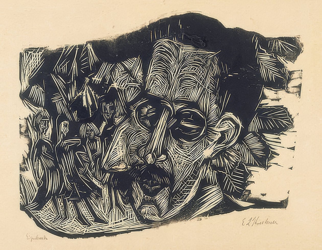 Leder Dr. Ludwig Binswanger og små piger. 1917/18 af Ernst Ludwig Kirchner