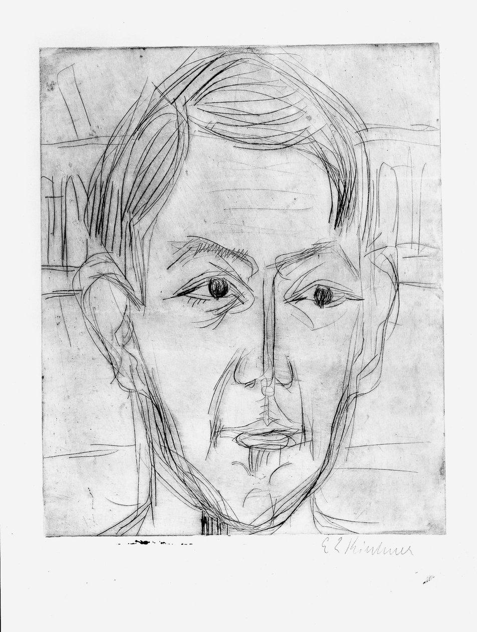 Hoved af en ung mand (dr. Hans Bütow) af Ernst Ludwig Kirchner