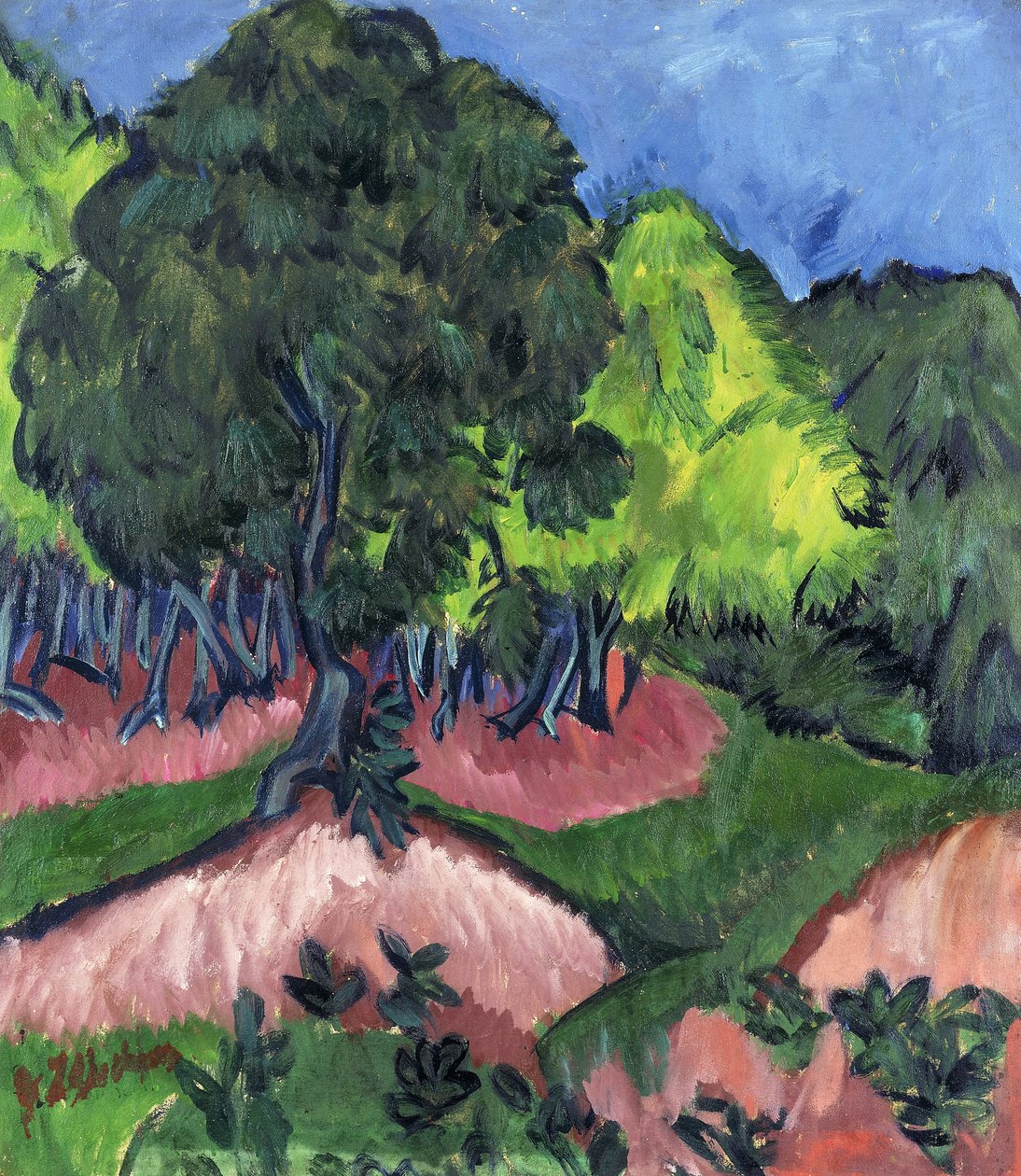 Landskab med Kastanjetræ; Landskab med kastanjetræ, 1913 af Ernst Ludwig Kirchner