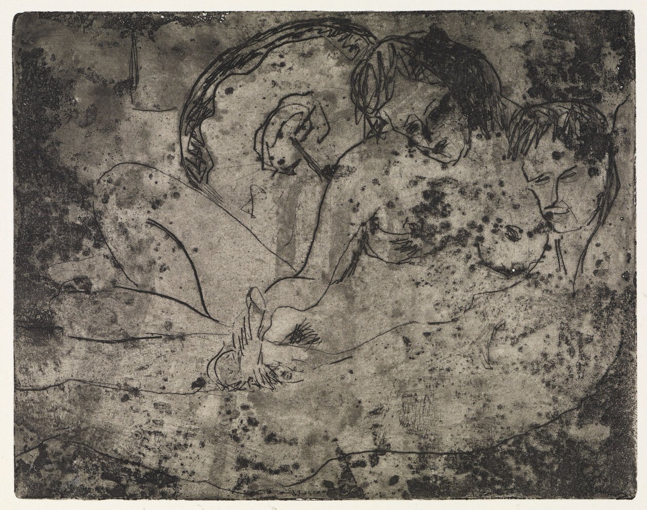 Kærestepar med japansk paraply/overfart over Elben i regnen. – Ved landingsbroen af Ernst Ludwig Kirchner