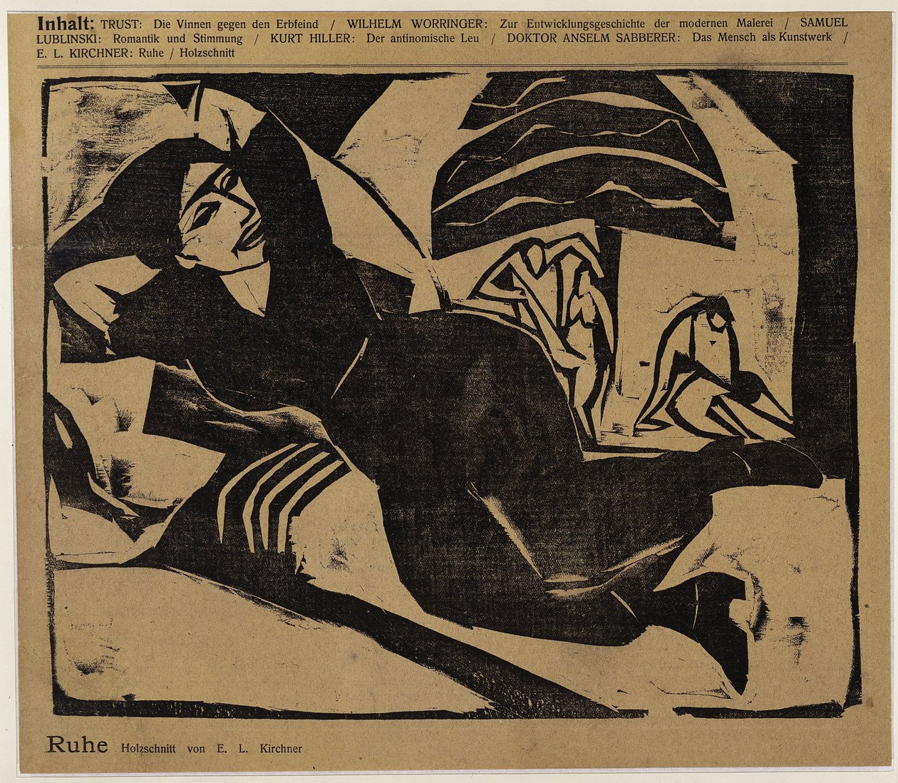 Liggende kvinde (Hvile) (fra: Der Sturm ...) af Ernst Ludwig Kirchner