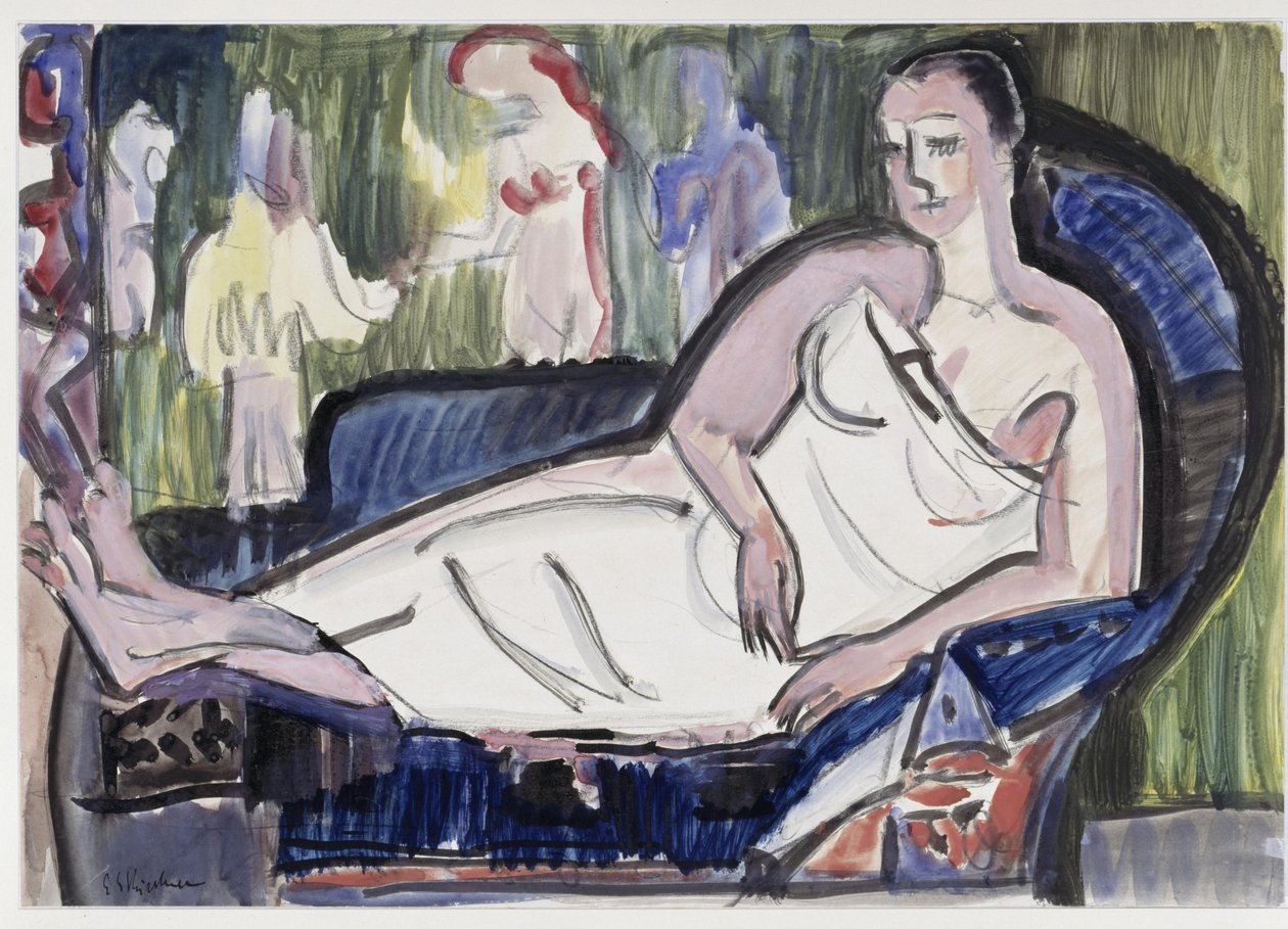 Liggende kvinde på sofaen af Ernst Ludwig Kirchner