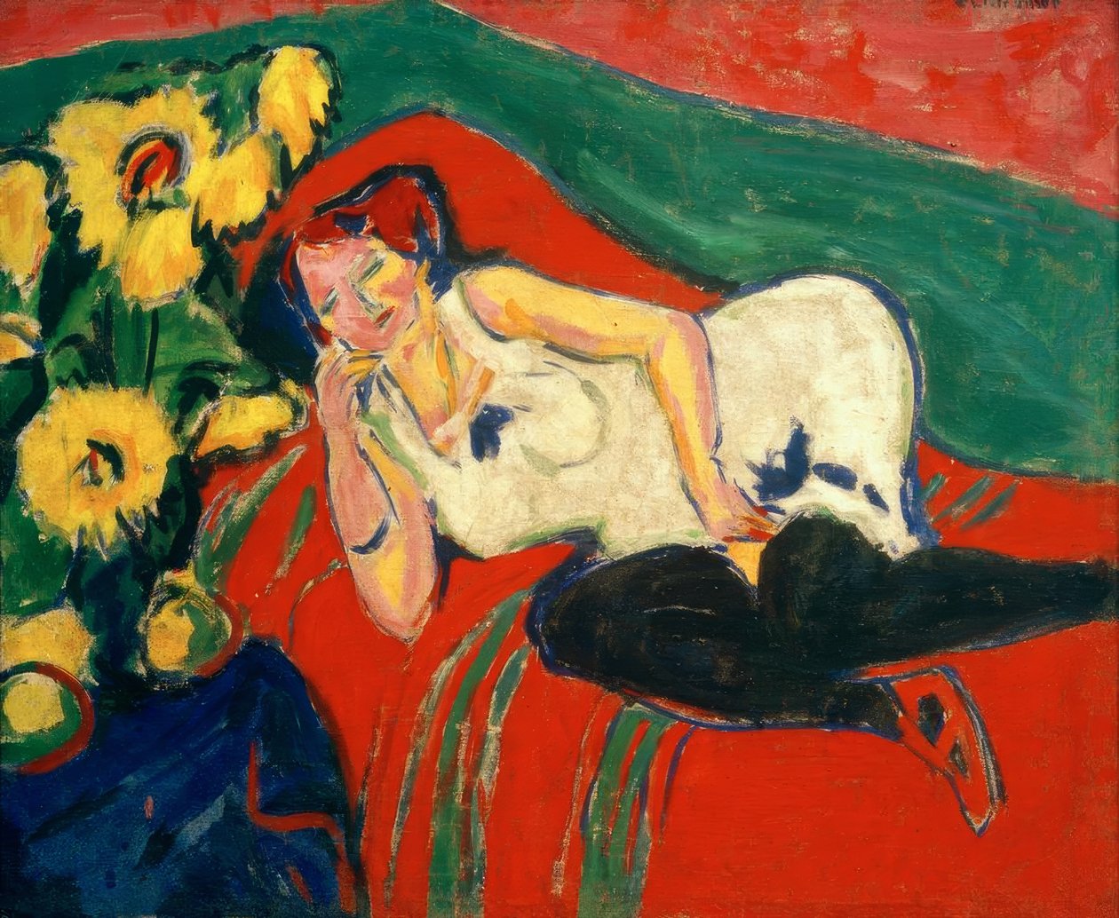 Liggende kvinde i hvid skjorte af Ernst Ludwig Kirchner
