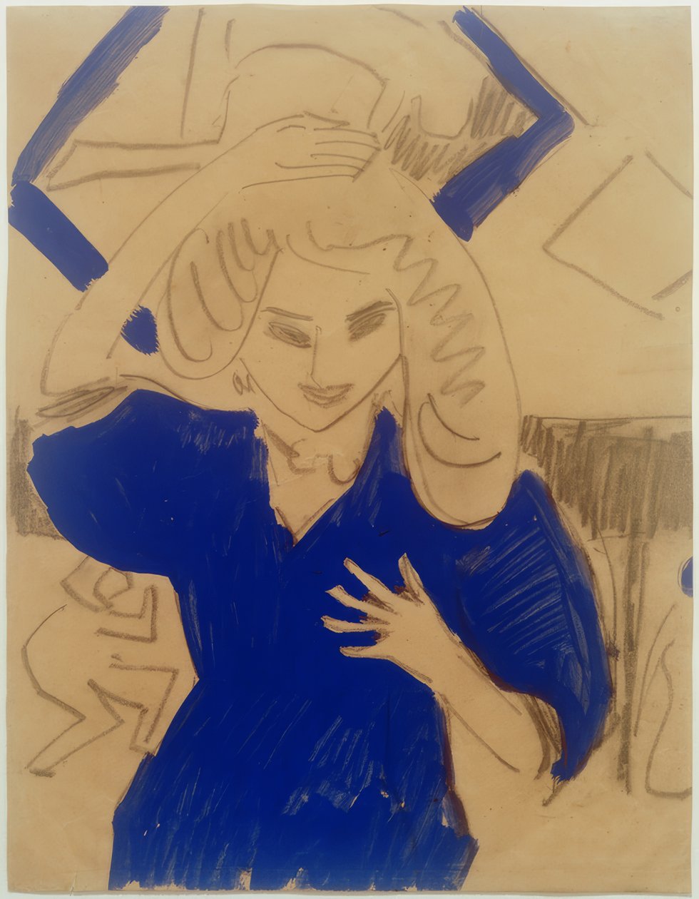 Pige i blå kjole af Ernst Ludwig Kirchner