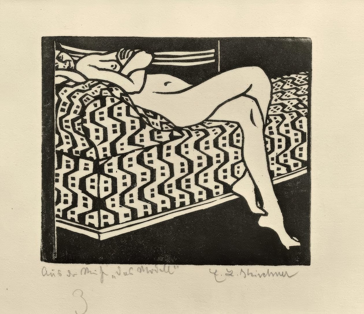 Pige nøgen på sofaen af Ernst Ludwig Kirchner