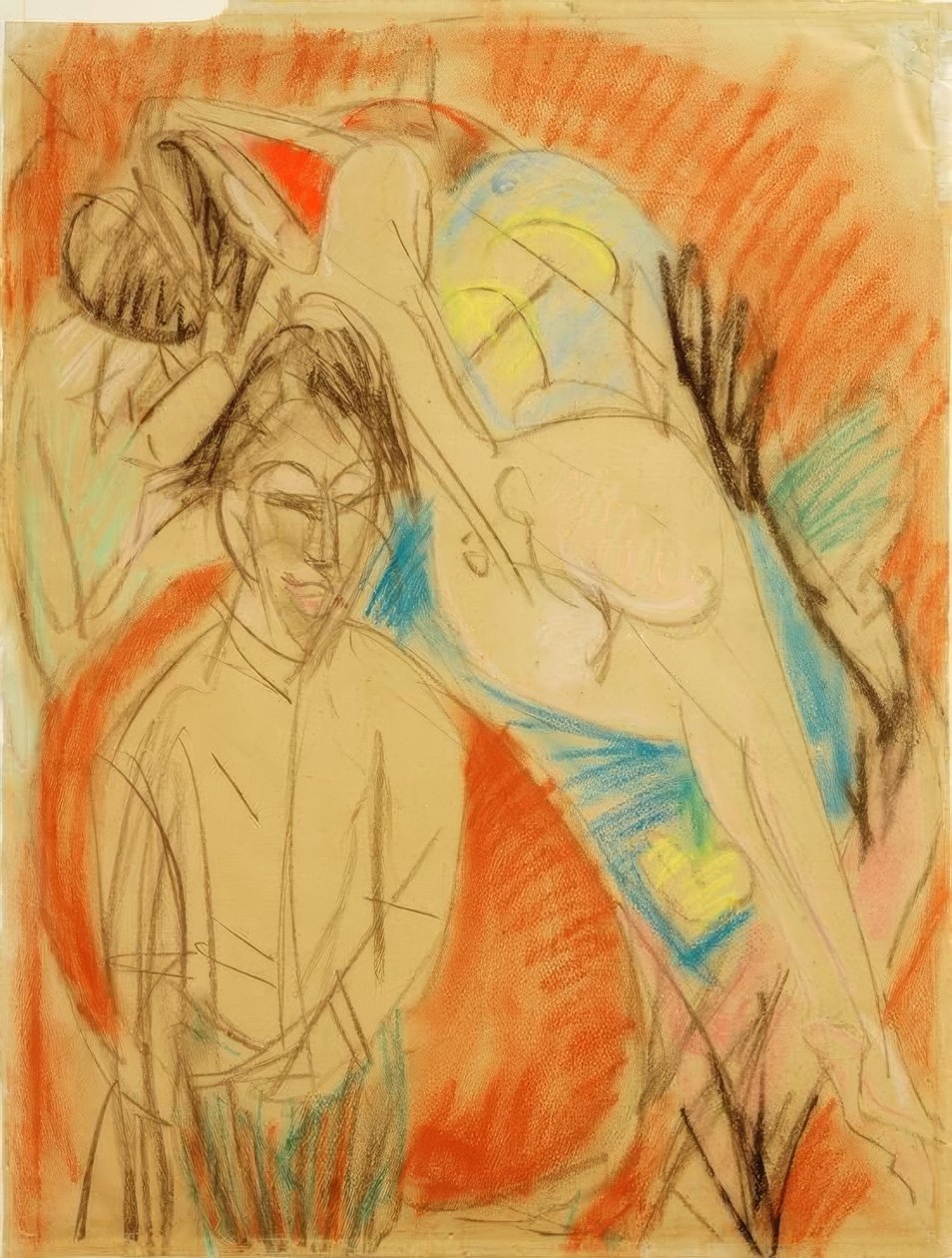 Maler og nøgen kvinde (selvportræt med model) af Ernst Ludwig Kirchner