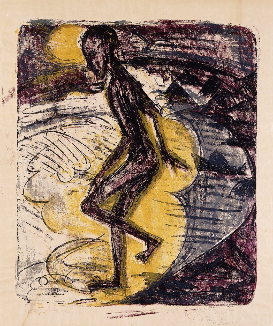 Mand rejser sig fra havet; Ins Meer Seigender Mann, 1913 af Ernst Ludwig Kirchner