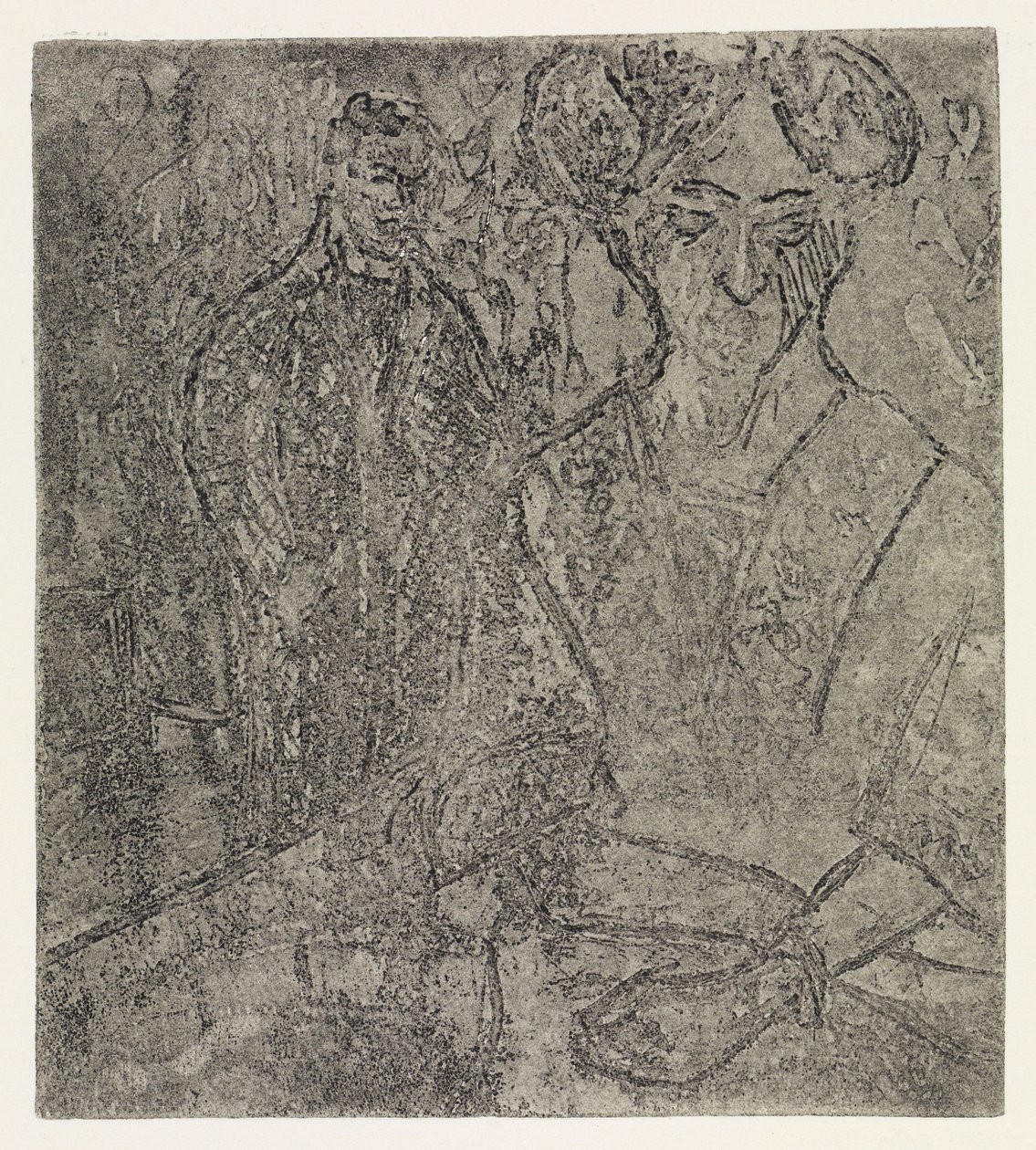 Mand og siddende kvinde/blond kvinde og sort kvinde af Ernst Ludwig Kirchner