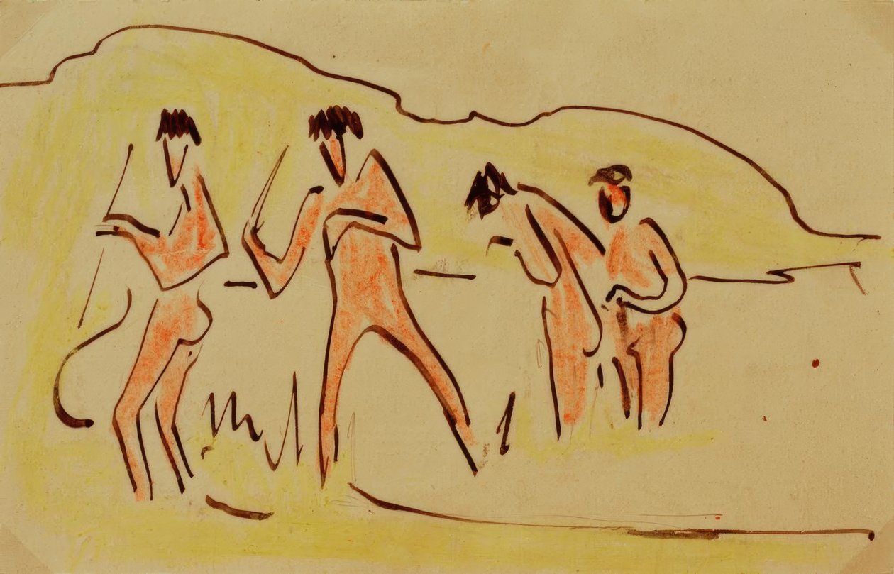 Badende, der kaster siv af Ernst Ludwig Kirchner