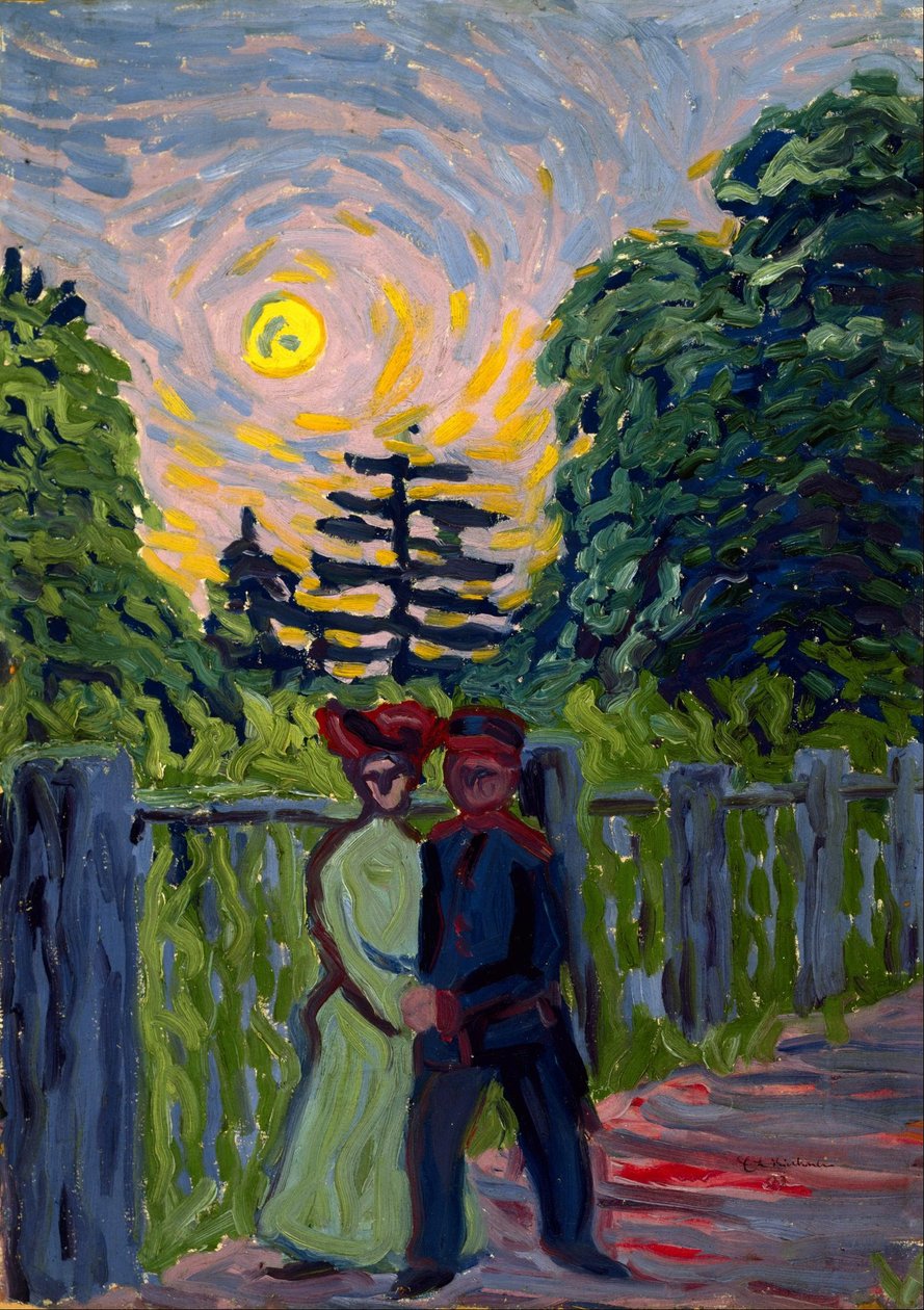 Måneopgang: soldat og ung pige af Ernst Ludwig Kirchner