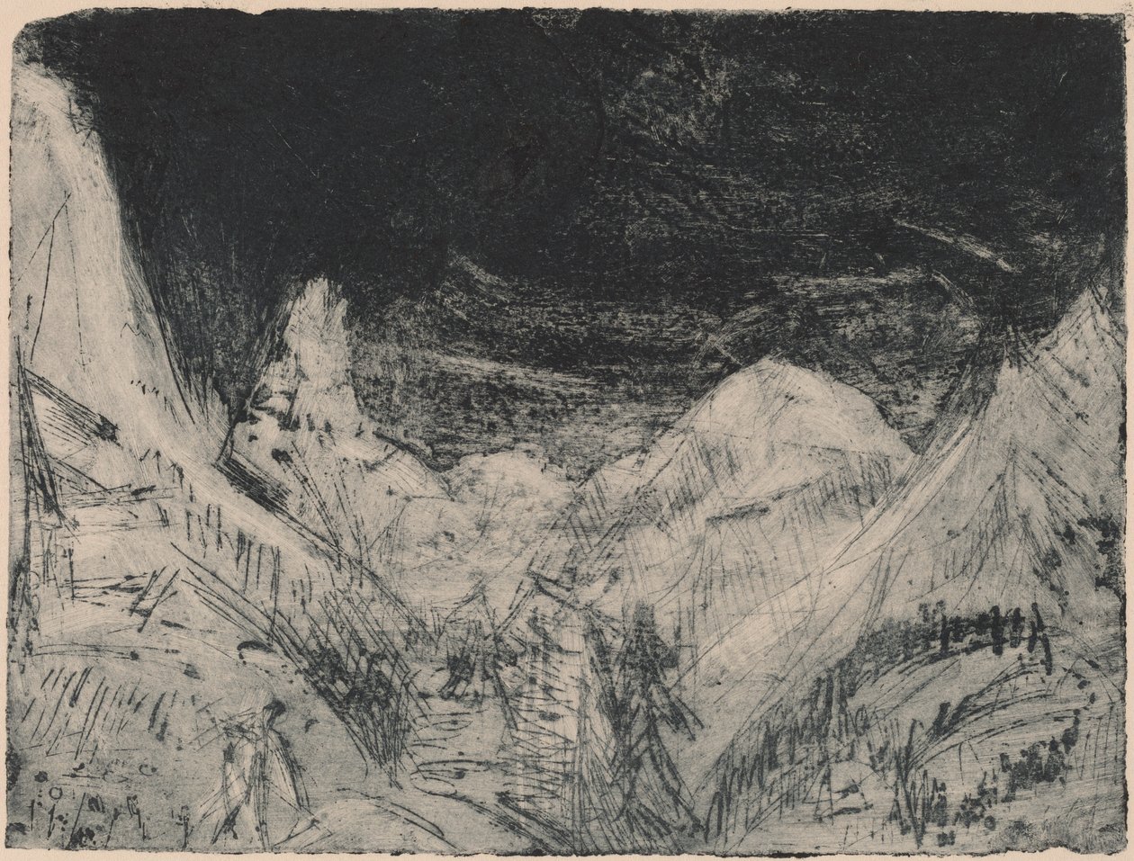 Bjerglandskab med små plæneklippere af Ernst Ludwig Kirchner