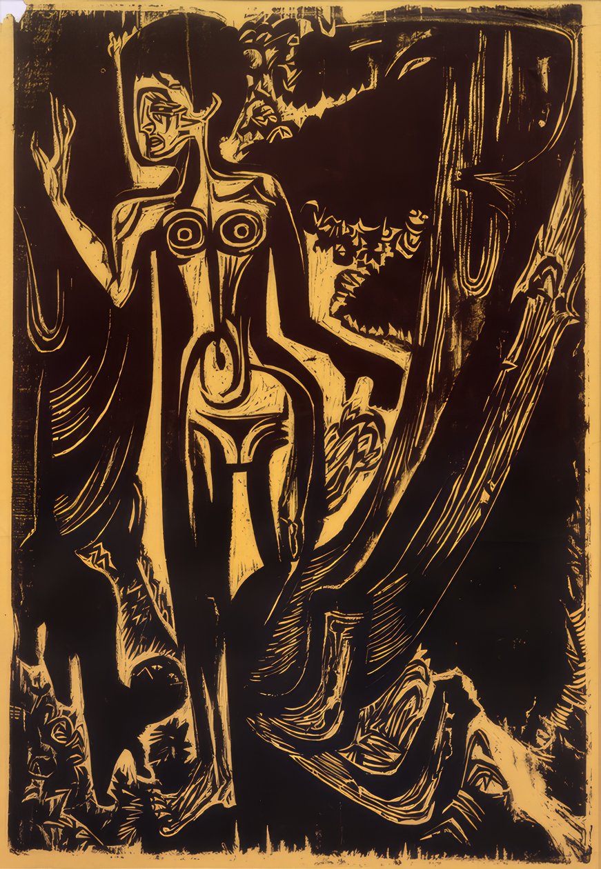 Nøgen kvinde i skoven af Ernst Ludwig Kirchner