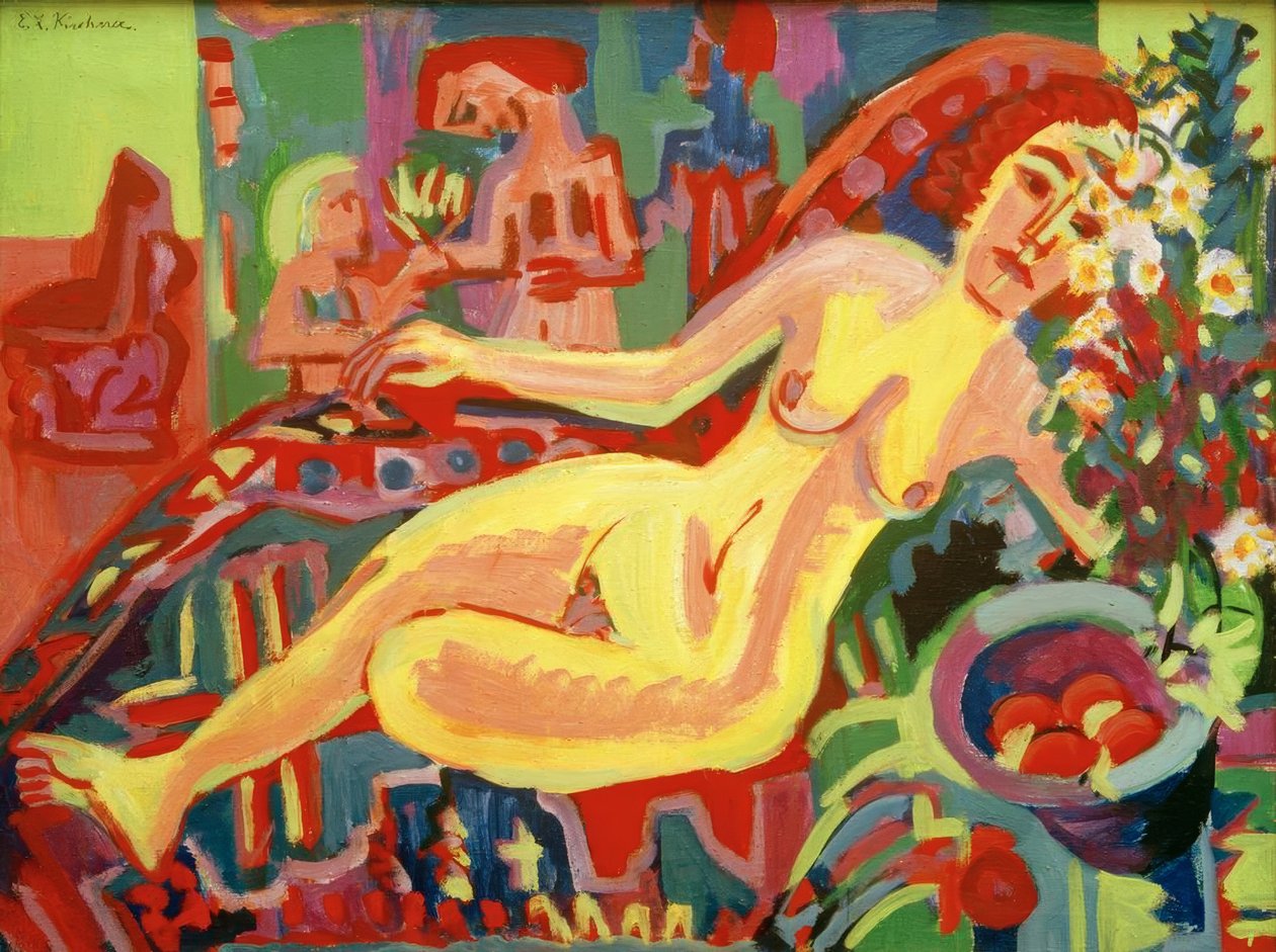 Nøgen pige på divan af Ernst Ludwig Kirchner