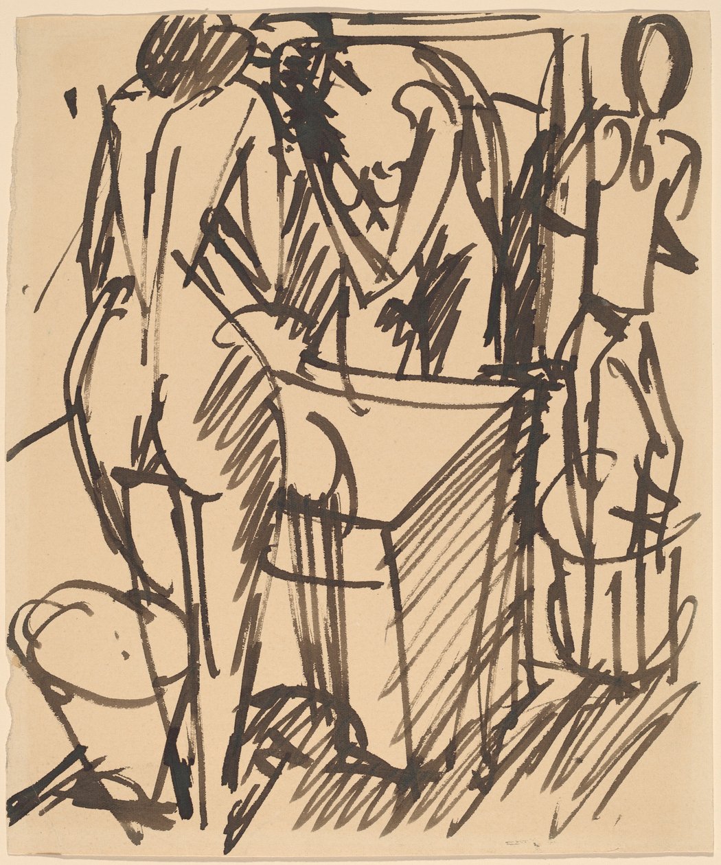 Nøgen med et spejl, stående foran et vaskebord af Ernst Ludwig Kirchner