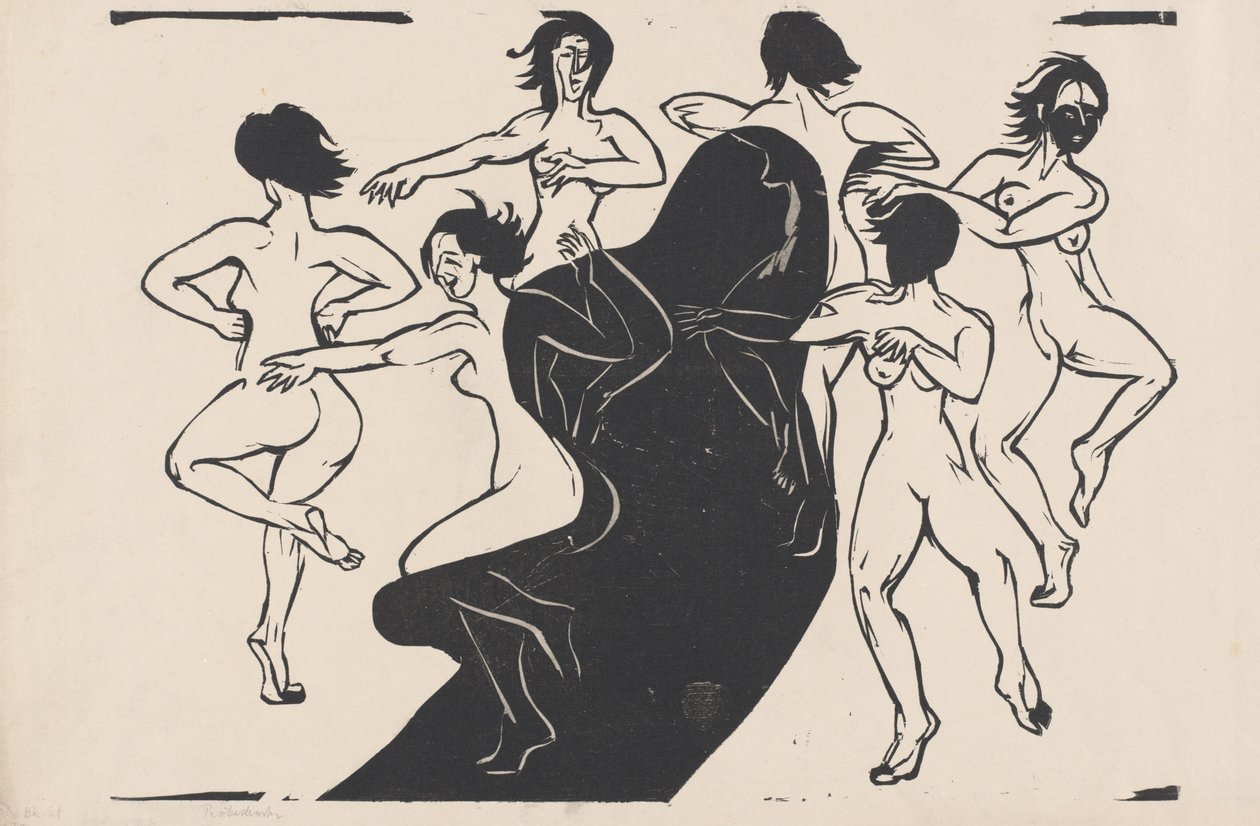 Nøgne, der danser omkring en skygge af Ernst Ludwig Kirchner
