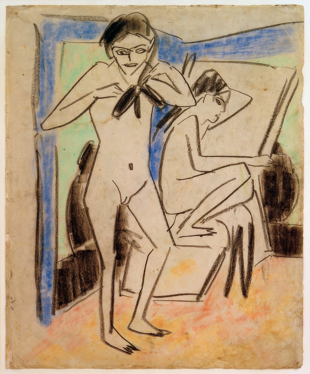 Uden titel (Fränzi og Marcella i studiet) af Ernst Ludwig Kirchner