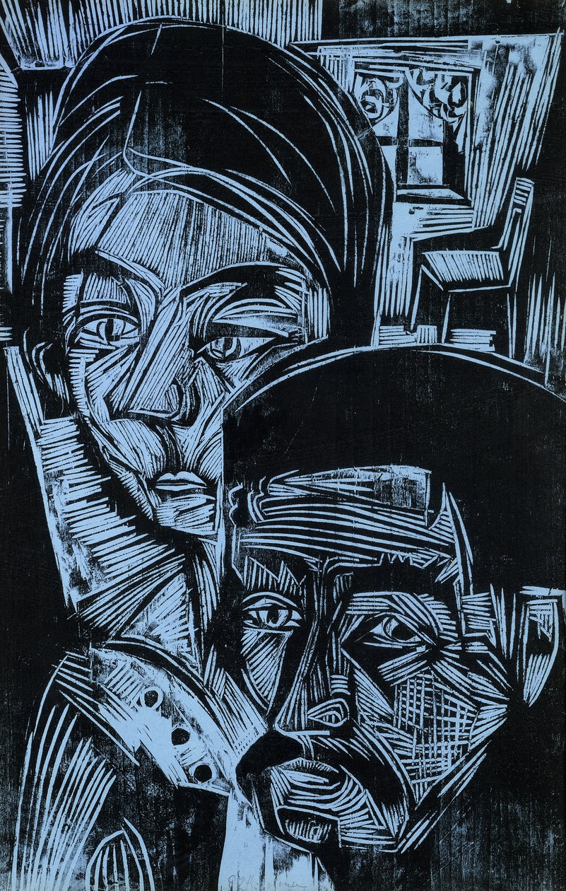 Bondepar i hytten, 1919 af Ernst Ludwig Kirchner