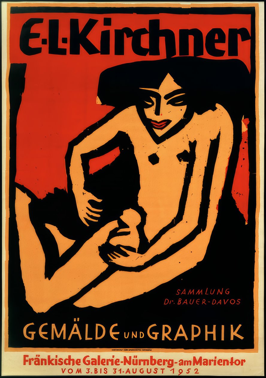 Plakat til udstillingen E.L.K., Fränkische Galerie, Nürnberg, 1952 af Ernst Ludwig Kirchner